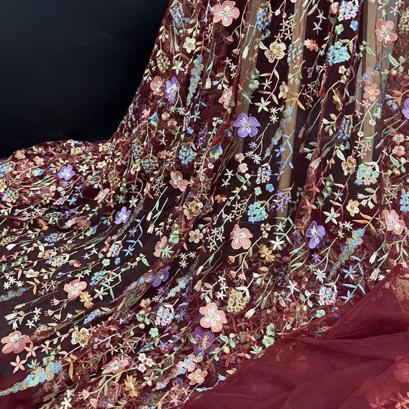 Color 3D Floral Embroidered Lace Tulle Mesh Fabric for Dress Diy Craft Wedding Dress Curtain Sewing Patchwork Clothing Material