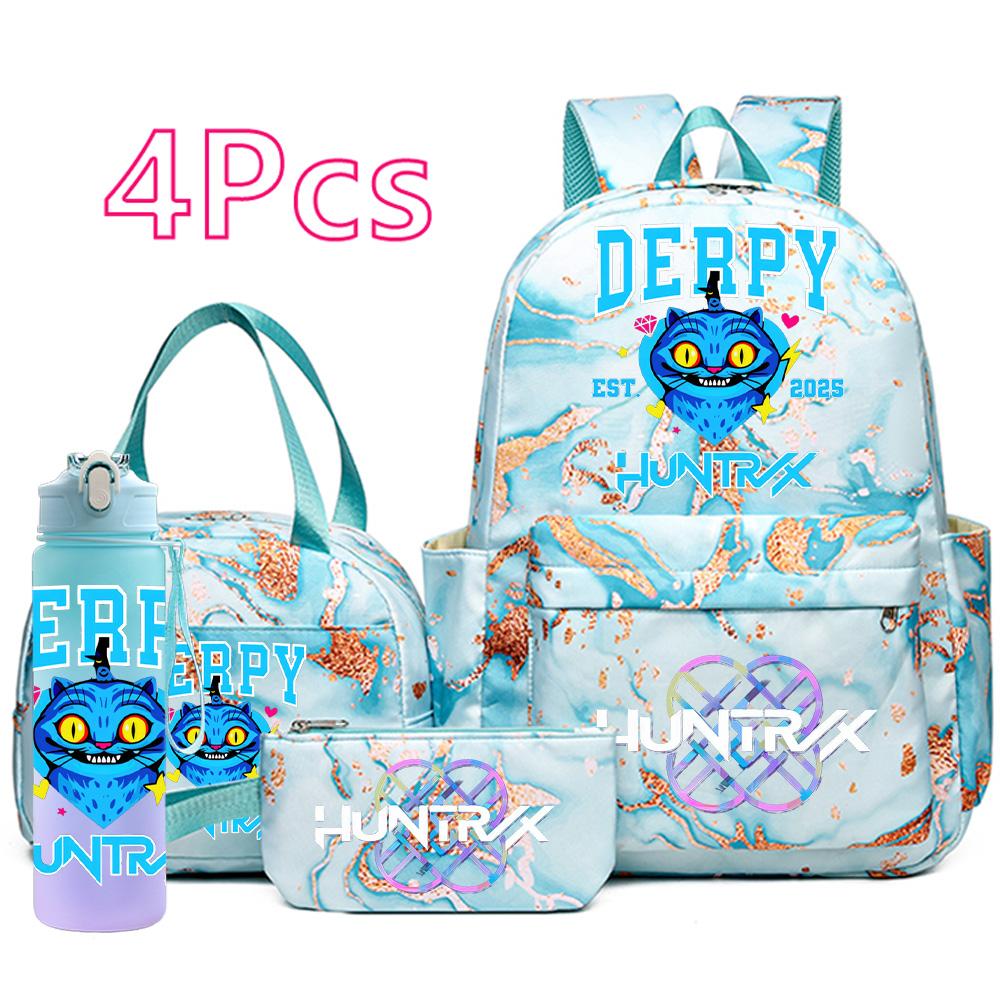 

4Pcs/set New Cartoon K-Pop Printed Large Capacity Backpack Handbag Pencil Case with 750Ml Water Bottler for Teenager Boy Girl Schoolbag Bookbag