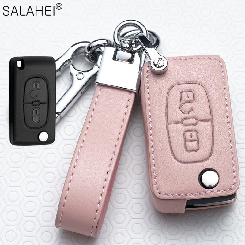 AALY1 New Leather Car Key Case Remote Cover For Peugeot 208 308 T9 508 2008 For Citroen C4 For Opel Corsa Crossland X Auto Accessories