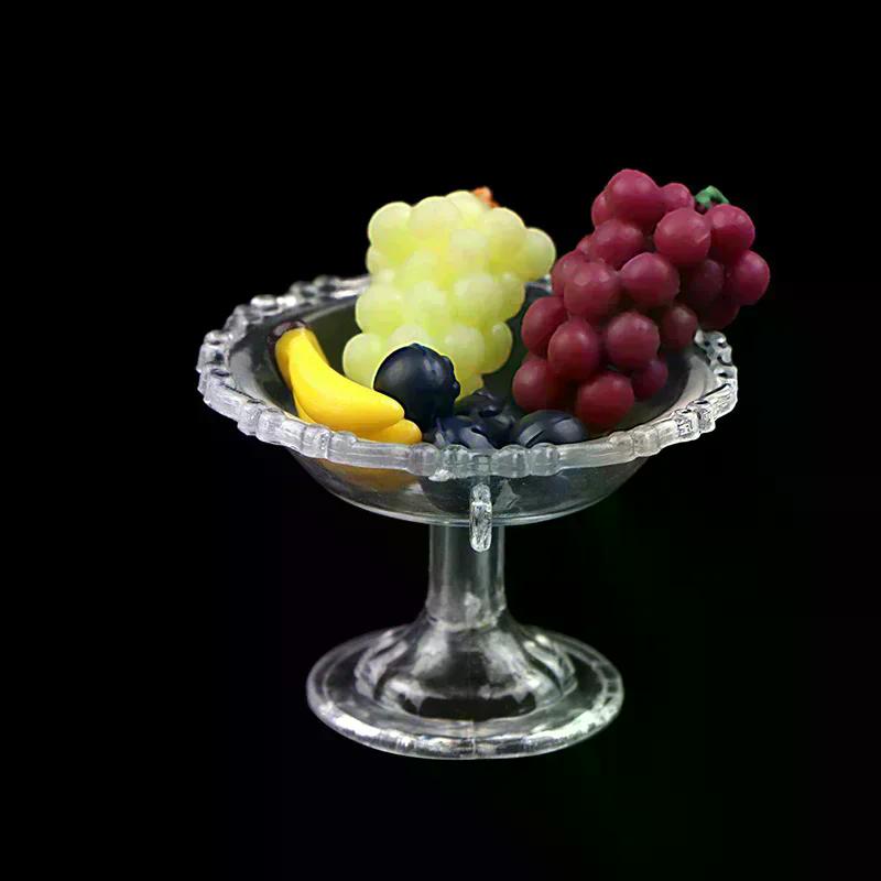 1Set 1:12 Dollhouse Miniature Dessert Pan Cake Stand Fruit Tray W/Fruit Simulation Ornament Model House Decor Toy