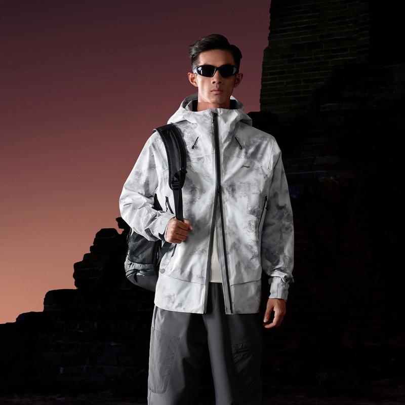Li Ning Outdoor CF Casual Versatile Full Print Hooded Zipper Waterproof Windproof Breathable Jacket Men Jacket AEMV071-4