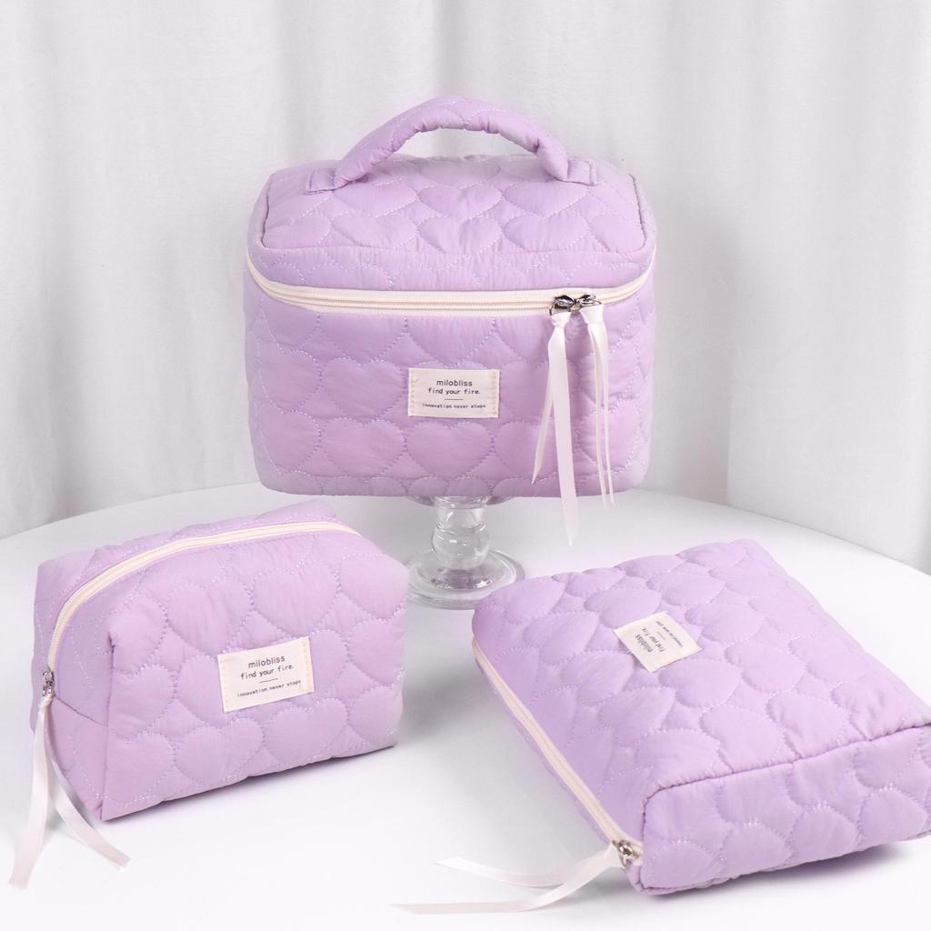 "Large Capacity Cherry Cat Quilted Cosmetic Bag – Cute & High-Value for Students"