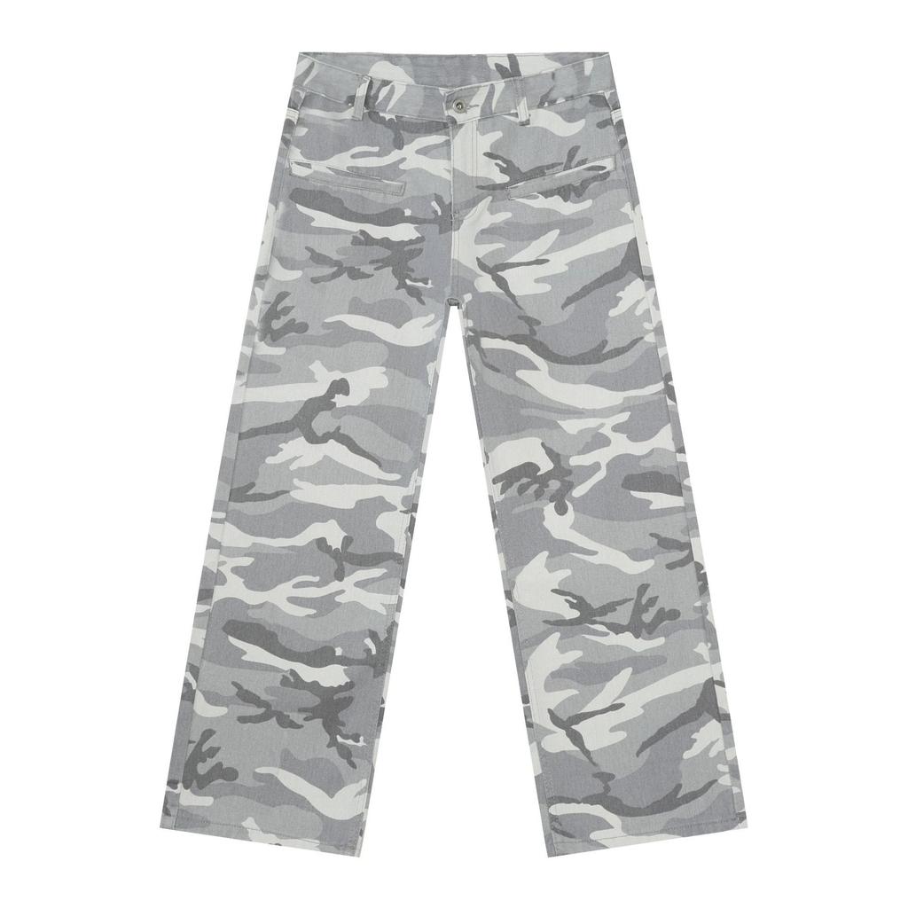 Pantaloni Lunghi Jeans Mimetici High Street da Uomo Larghi a Gamba Larga Senso del Design Pantaloni Casual Jeans Dritti e Ampi da Uomo alla Moda e Confortevoli