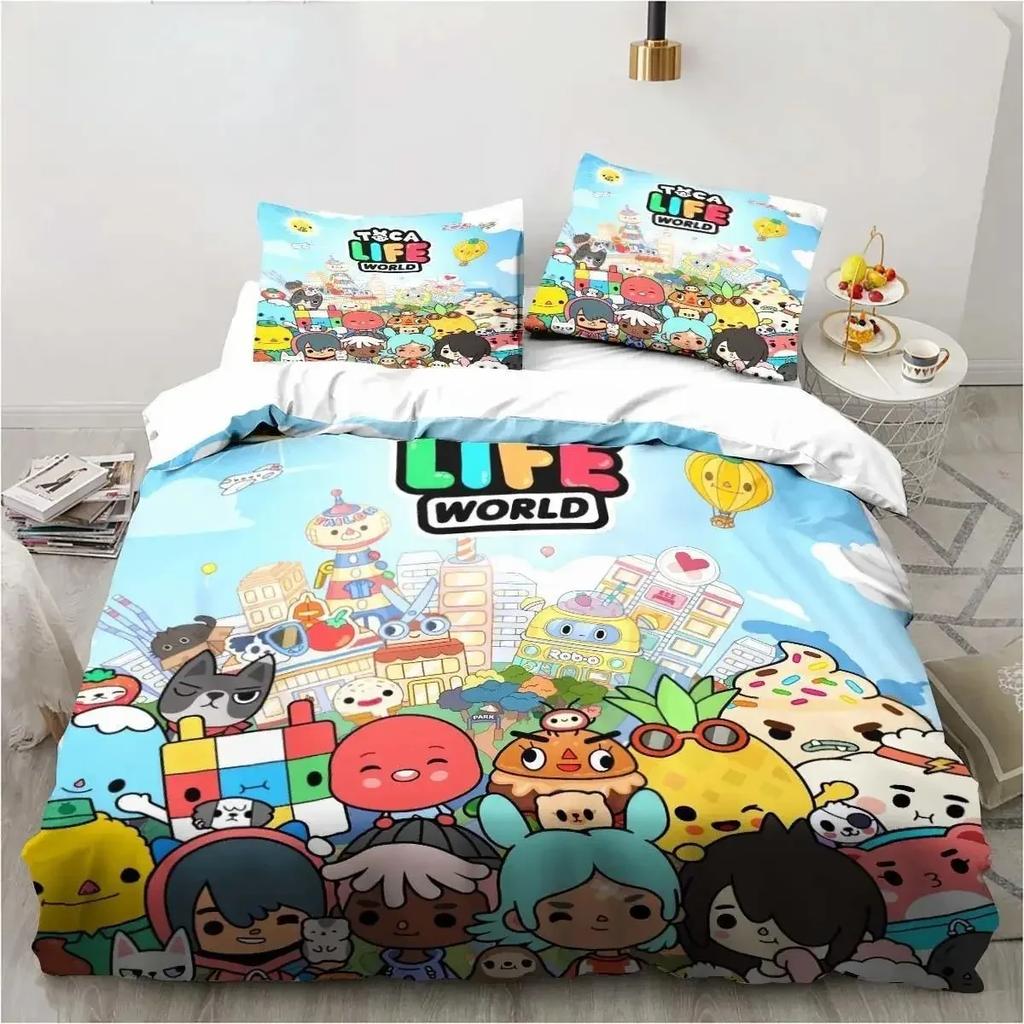 3D Cartoon Game Toca Life World Bedding Set Duvet Cover Bed Set Quilt Cover Pillowcase Comforter king Queen Size Boys Adult
