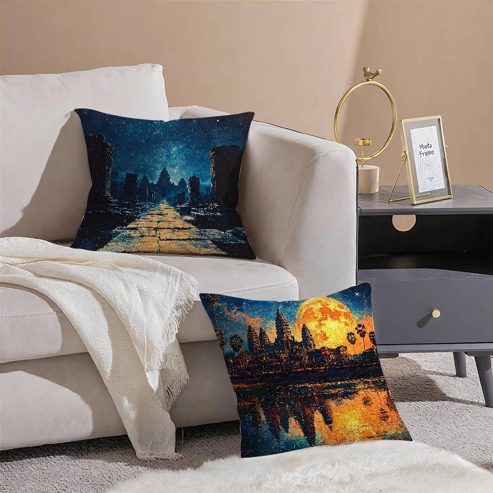 Angkor Wat Pillow Case Anti-dustmite Pillowcase Invisible Zipper Silky Short Plush Sofa Cushion Cover