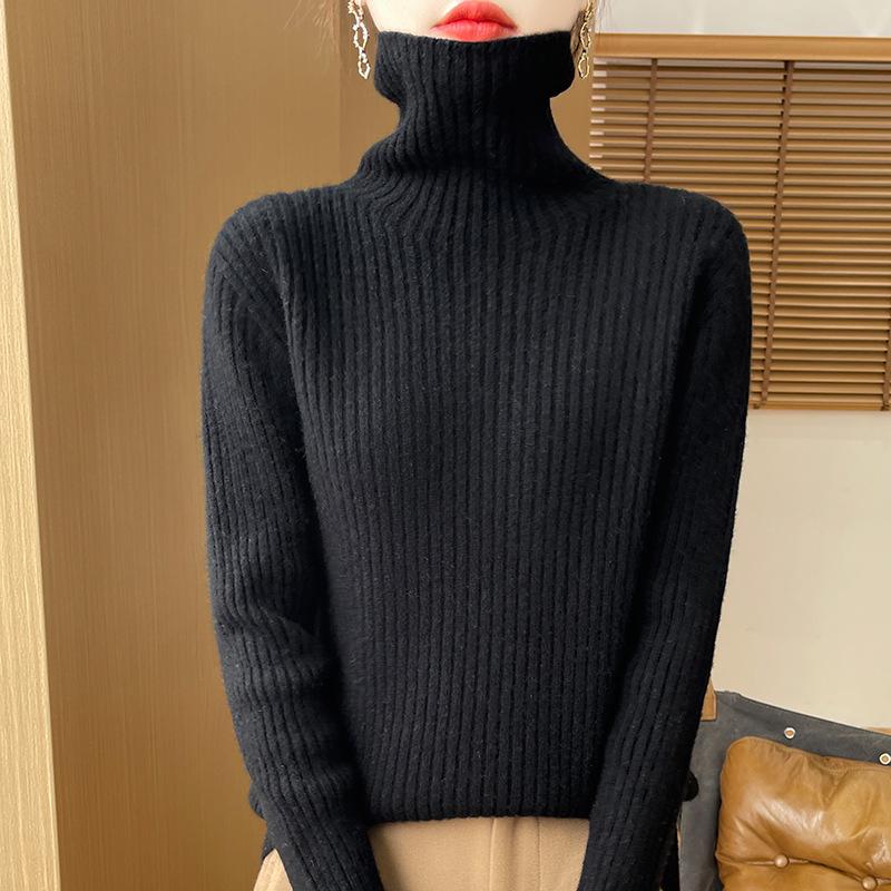 Women's Cashmere Loose High Neck Sweater - Pure Wool Base Layer Pullover for Autumn/Winter