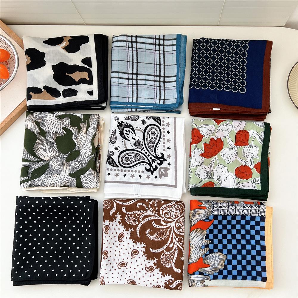 Paisley Flower Print Handkerchief Soft Cotton Linen Head Neck Scarves Hair Scarf Neckerchief Headscarves Square Scarf Headband