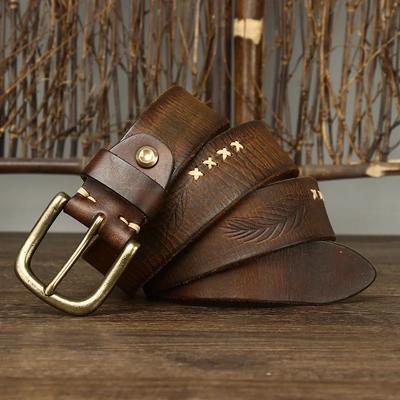 3.8 CM Puur Koeienhuid Echt Leer voor Heren Hoge Kwaliteit Jeans Messing Gesp Riemen Cowboy Tailleband Mannelijke Designer Luxe Cintos