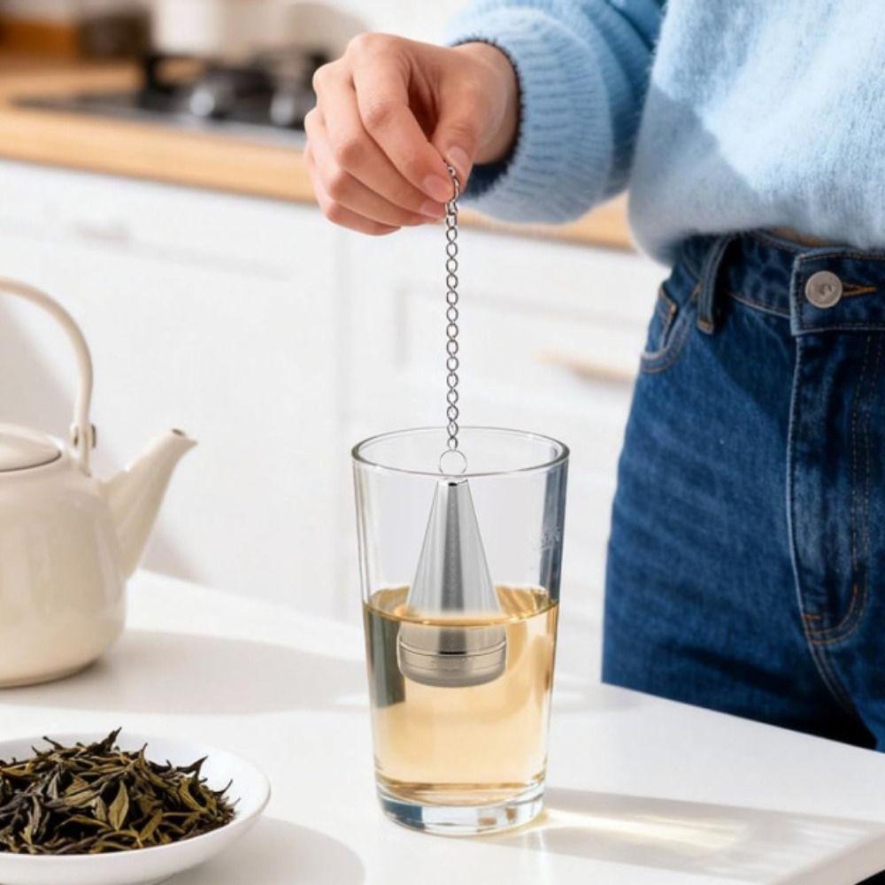 304 Stainless Steel Tea Strainer with Chain Hook and Tray Tea Separation Filter Screen  Teapot