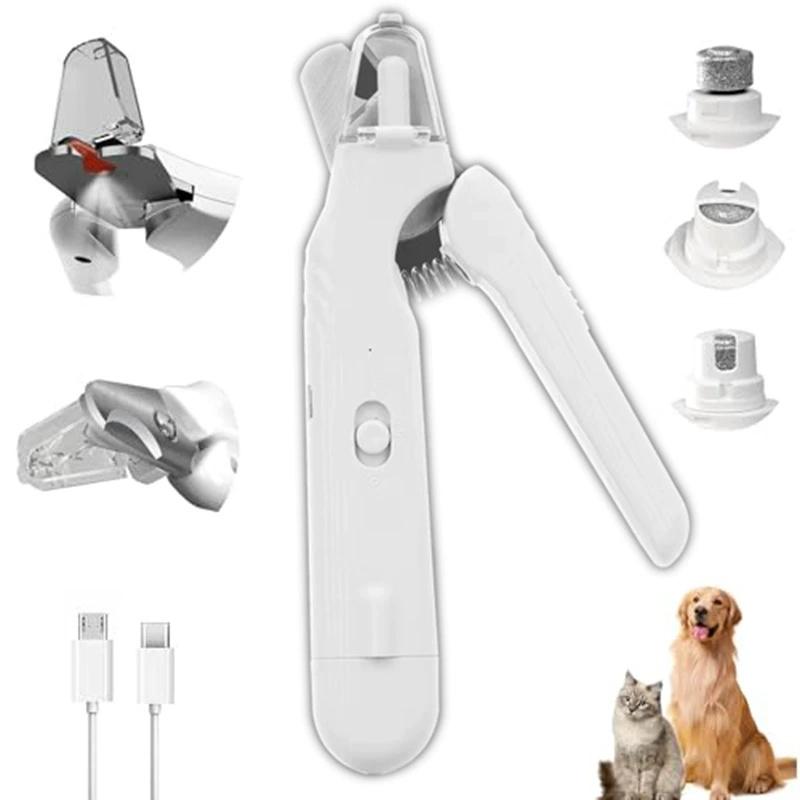 2-in-1 Dog & Cat Stainless Steel & ABS Nail Clippers Trimmers with Quick Sensor Safety Guard USB Rechargeable LED Light