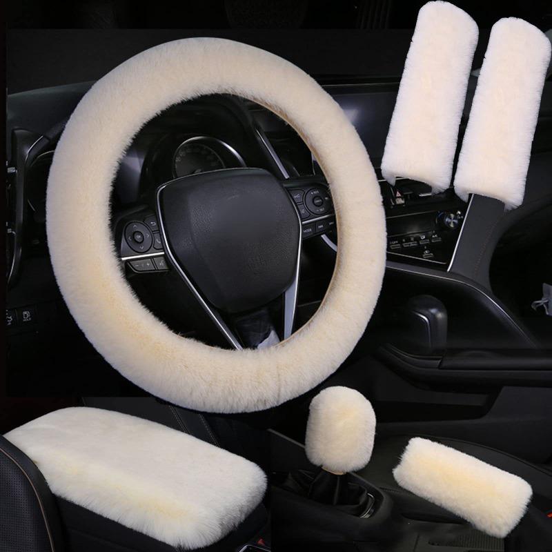 Capa de Volante de Pelúcia Imitação de Pelo de Coelho Elástica Inverno Quente Antiderrapante Capa de Manopla Unissex