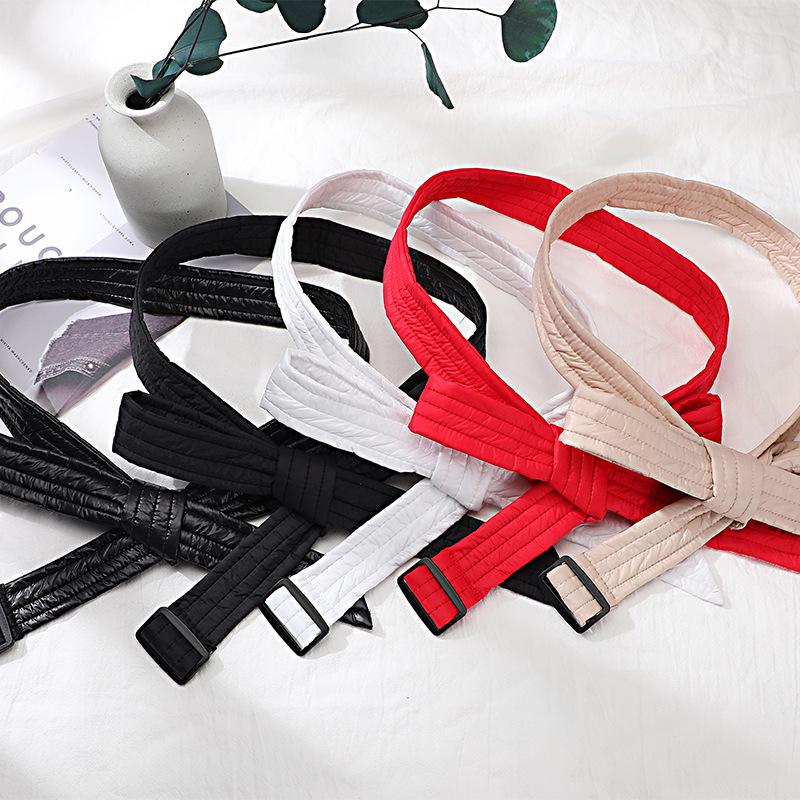 Women's Decorative Cotton-Padded Down Jacket Waist-Cinching Leather Belt Tie