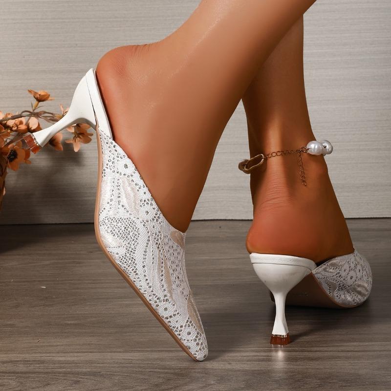 Women's Slippers Summer Ladies Shoes 2026 New Retro Pointed Toe Dress Office Slip on Ladies Heeled Shoes Thin Heel Female Mules