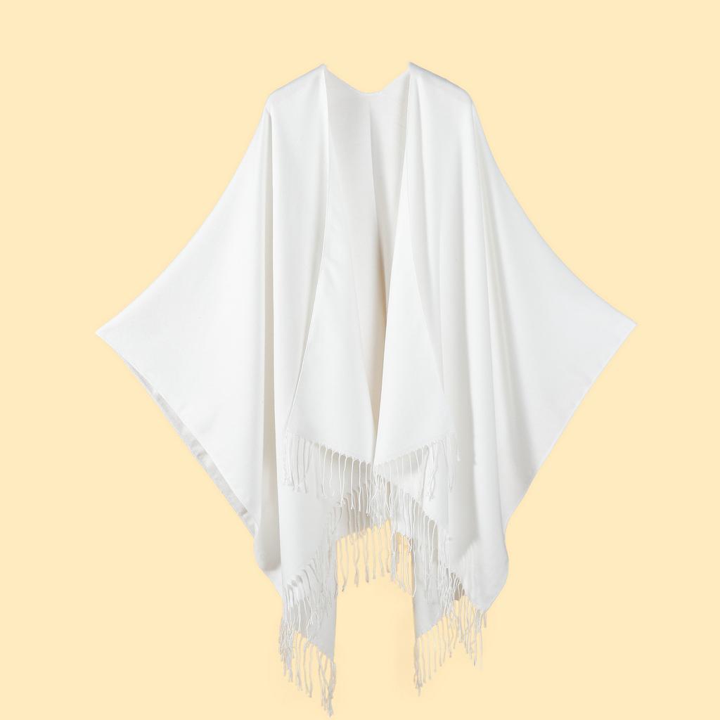 Ladies' Classic Monochrome Tassel Slit Shawl Scarf, Imitation Cashmere Knitted Cardigan