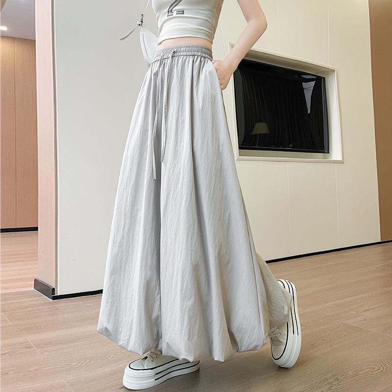 Damskirt med hög midja, elastisk, drapering och lykta, koreansk stil - Vår/Sommar