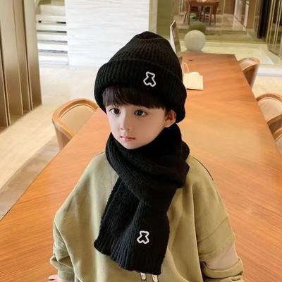 Neues modisches, warmes Mütze-Schal-Set für Kinder, junge, Mädchen, schickes Cartoon-Bär-Strickmütze-Schal-Set für Herbst-Winter, warme Beanie-Schal-Set