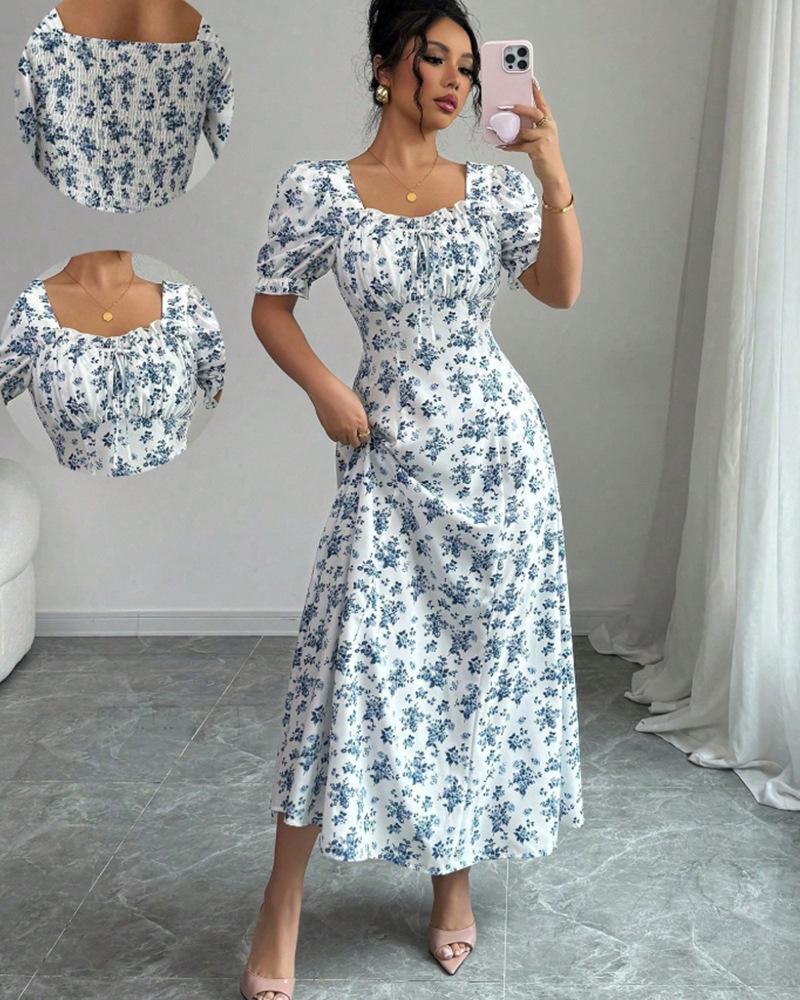 Moda damska Casual V-Neck Spódnica midi z nadrukiem i elastyczną talią