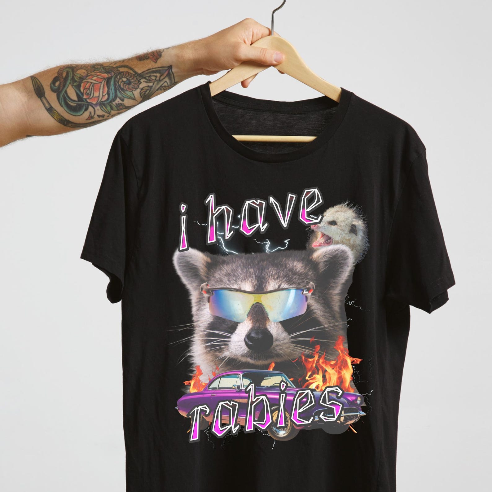 Funny Raccoon Rabies Meme Shirt: Dark Humor Tee S