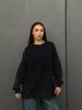 American Retro Washed Black Rhinestone Letter T-shirt - Spring/Autumn, Long Sleeve, Ribbed Cuffs, Loose Fit