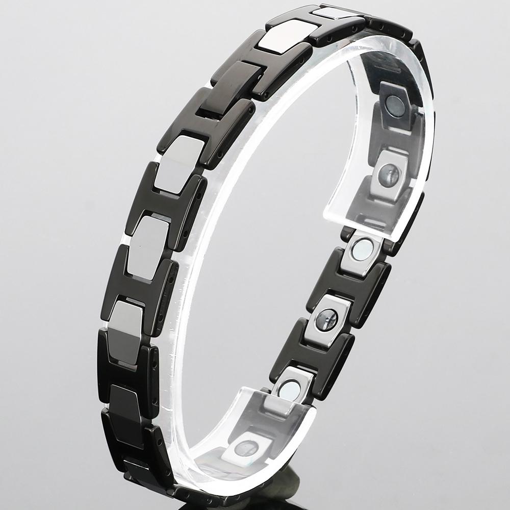 

Роскошный мужской браслет-цепочка из вольфрамовой стали для мужчин, для здоровья, с сильным магнитным камнем и гематитом, ювелирные аксессуары для мальчиков 21.5CM чёрный/серебряный