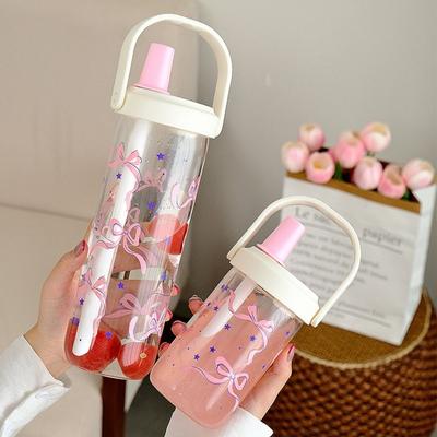 Portable Plastic Pearl Milk Tea Straw Cup Straigh Drinking Bowknot Drink Cup Large Capacity Anti-fall Water Cup Student