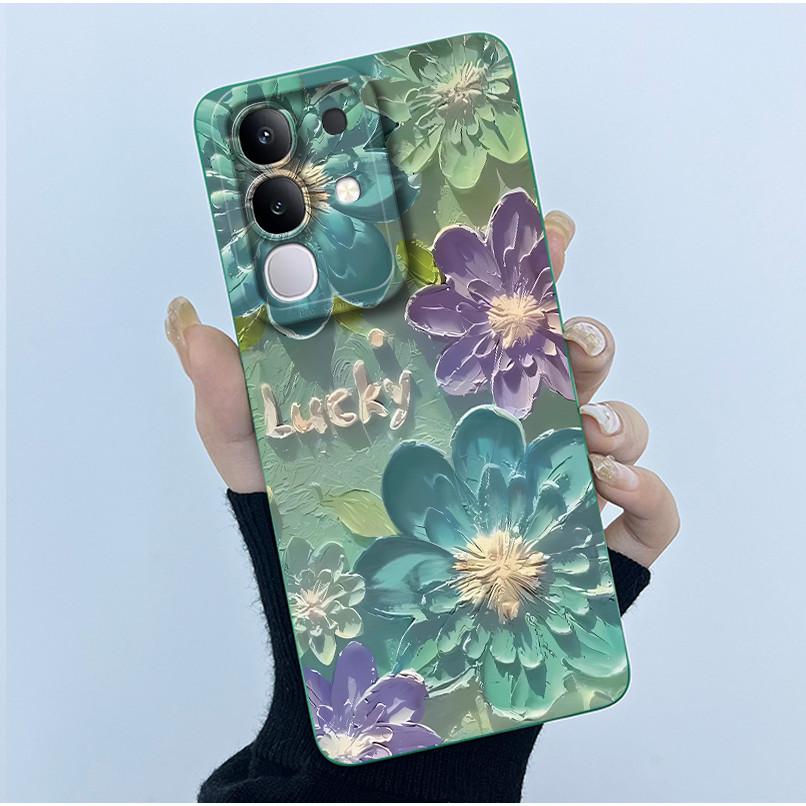 For Vivo Y29 4G Phone Case Fashion Simplicity Oil Painting Flower Soft Liquid Silicone Shell Back Cover For Vivo Y 29 4G Fundas