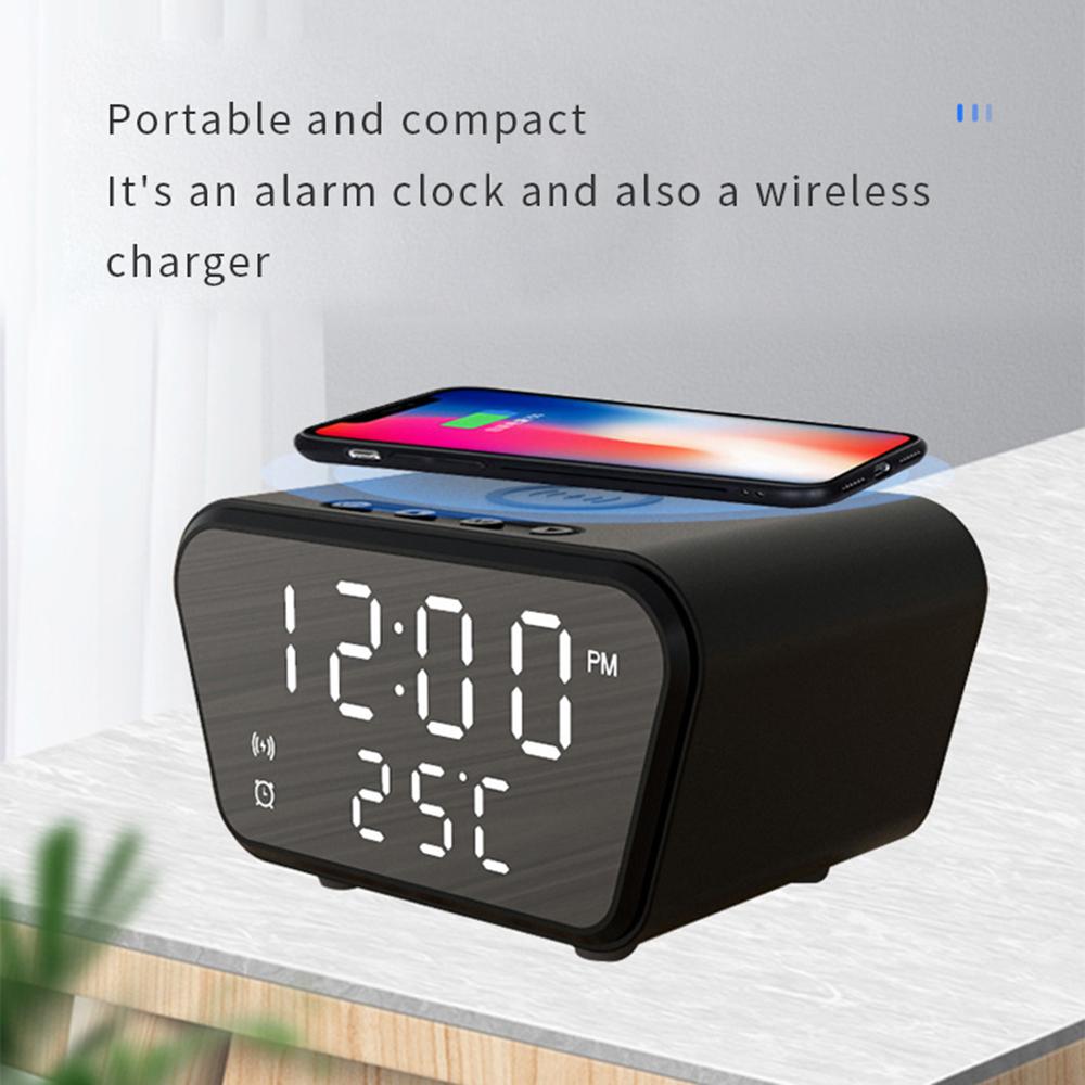 Alarm Clock 15W Wireless Charging Alarm Clock Intelligent Wireless Charger Time Calendar Temperature Display LED Digital Clock