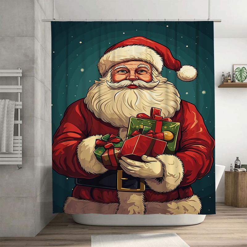 

Tuniu Festive Santa Claus Bathroom Decor Shower Curtain Christmas Holiday Fun Cute Home Gift Novelty Waterproof Fabric Backdrop W60H190(CM)-1 Pcs