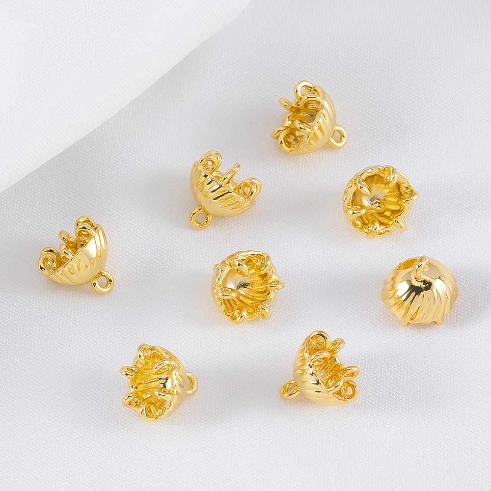 

18K Gold Plated Brass with Zircon Crown Beads Caps For Bracelets Tassel Bead Cap For DIY Earrings Charms Jewelry Making Findings 1PCS