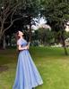 Blue Evening Dress Dress Women's 1011 New Summer Fairy Temperament French Long Annual Meeting Host Slim Dress