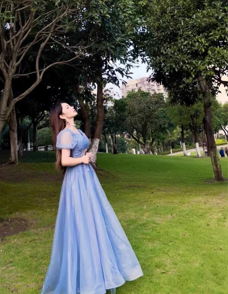 Blue Evening Dress Dress Women's 1011 New Summer Fairy Temperament French Long Annual Meeting Host Slim Dress