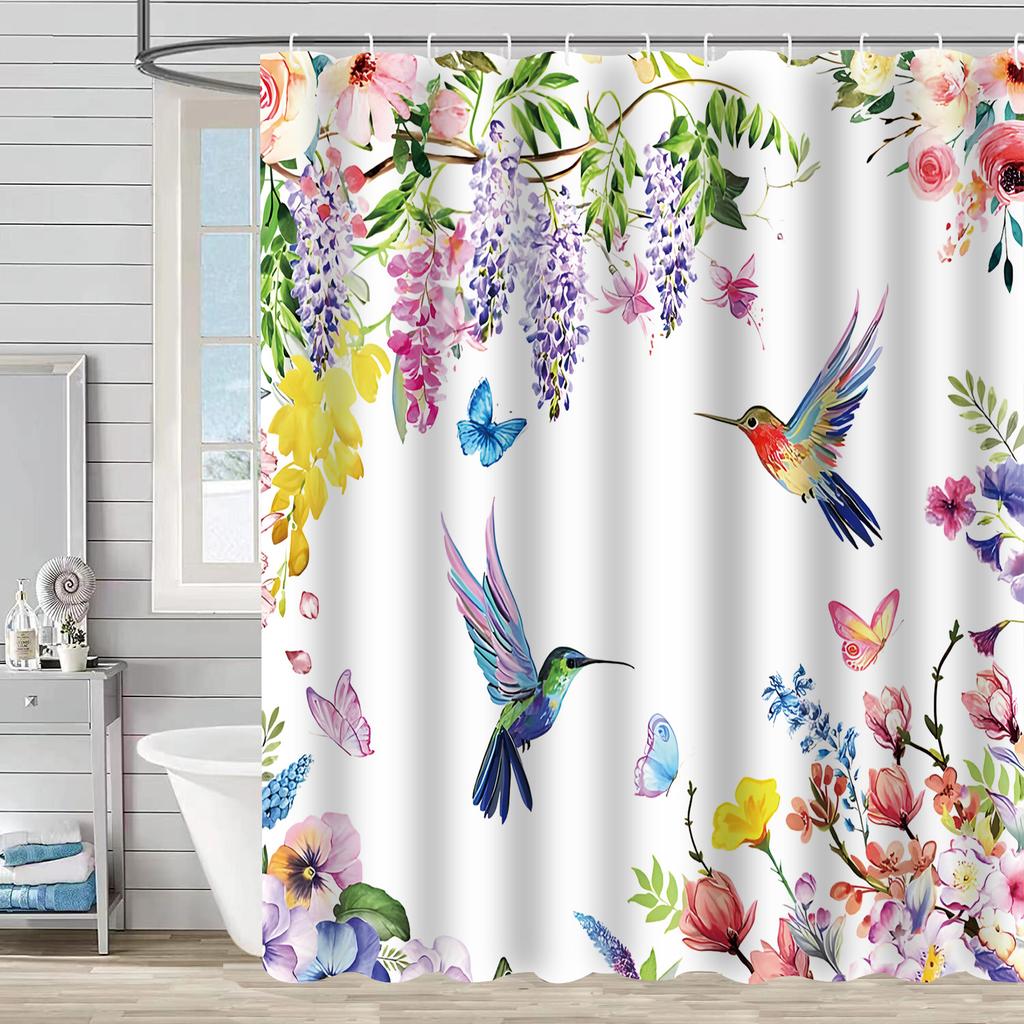 Bathroom Waterproof Curtain Digital Printing Tree Branches Bird Shower Curtain Free Punching Toilet Partition Curtain Shower Cloth