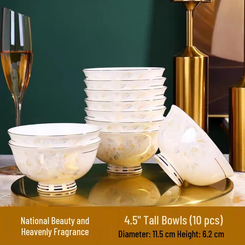 Premium Gold-Rimmed Ceramic Rice Bowl Set