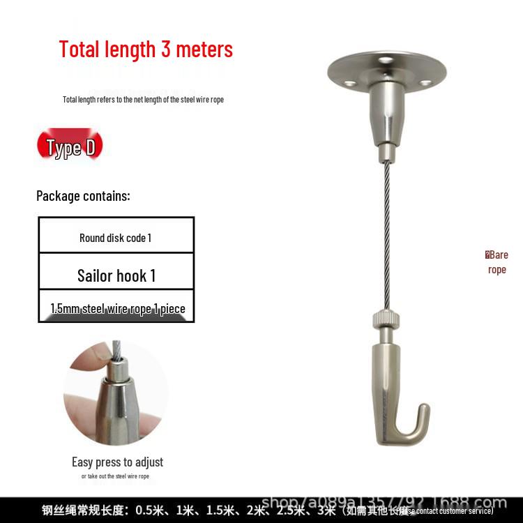 Steel Wire Rope Lifting Hanger: Alloy Hook Safety Adjustable Clip for Luminaire Fixing and Picture Hanging