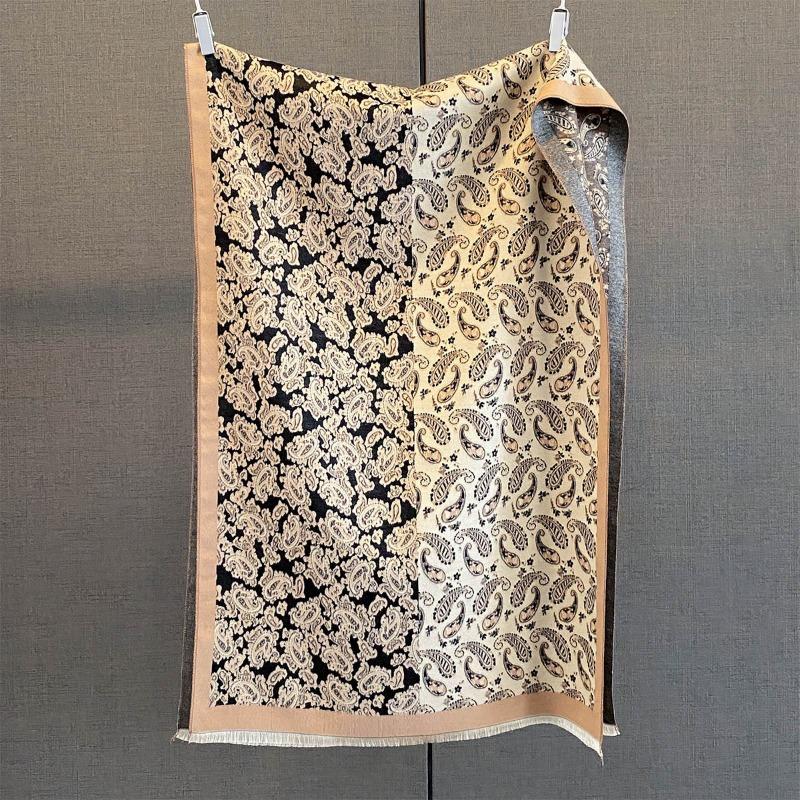 Autumn New Cashmere Tassel Scarf Women's Fashion Age-reducing Jacquard Scarf Warm and Thickened Large Shawl