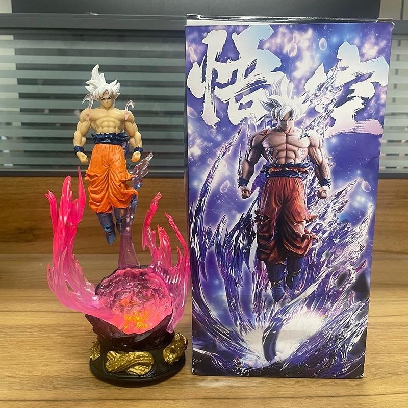 25cm Dragon Ball Son Goku Anime Figure Ultra Instinct Super Saiyan Statuette Collectible Model Toy Ornament Fans PVC for Round Sensory Compression