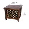 30.48 Cm Handmade Beautiful Wooden Stool with Brass Cutting Design Storage for Living Room Bedroom Furniture
