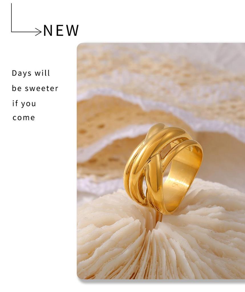 18k Gold Plated Geometric Multi-layer Titanium Steel Hollow Ring