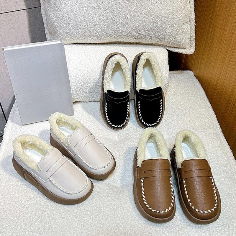 Winter Flat Shoes for Women Casual Slip-on Plus Plush Warm Cotton Shoes Woman Loafers