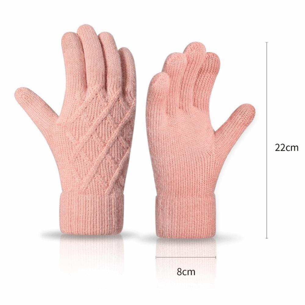 Double-layer Jacquard Gloves Fleece Lined Outdoor Sports Gloves Winter Warm Knitted Gloves
