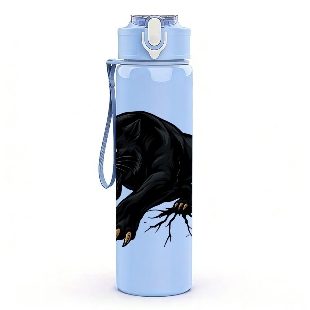 1PC Aggressive Black Panther 750ml Color Plastic Sports Water Bottle Leakproof Flip Straw Lid Suitable for Sports Office Home Use