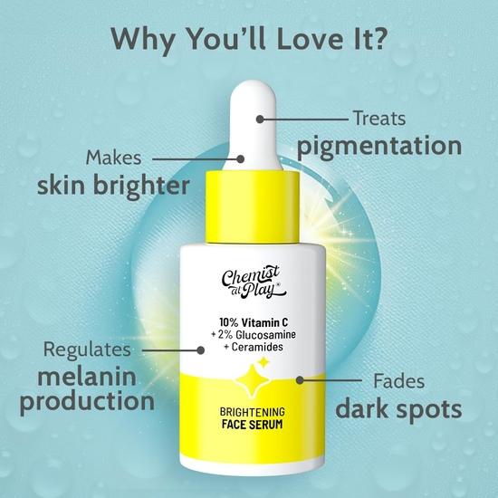 Chemist At Play 10% Vitamin C Face Serum |Brightens & Gives Glow |Fades Dark Spots |Treats Hyperpigmentation| Balances Melanin Production , 30ml