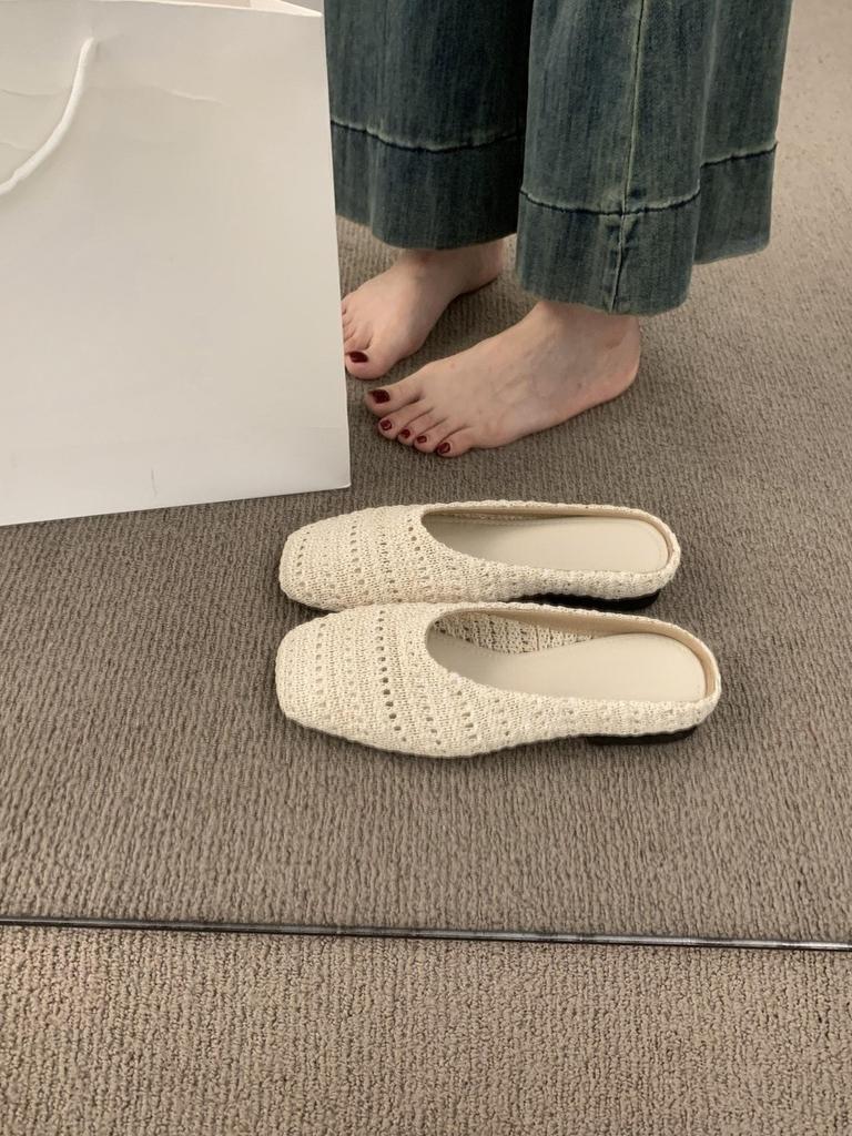 French niche breathable woven bag head half slippers women's summer wear lazy one pedal casual flat sandals shoes