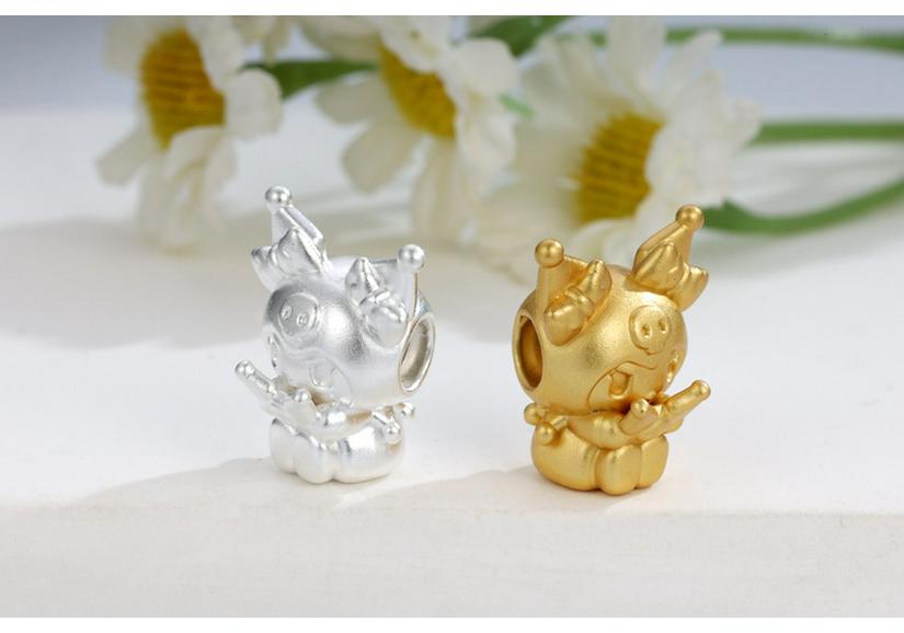 Sterling Silver 999 Cartoon Cinnamoroll and Kuromi Beaded Rope DIY Cute Loose Beads Accessories
