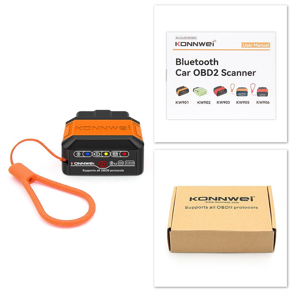 

KONNWEI KW906 ELM327 V1.5 Сканери OBD2 Bluetooth 5.0 для Android/IOS ELM 327 V1 5 OBD 2 Інструмент діагностики автомобіля Автоматичний детектор несправностей помаранчевий