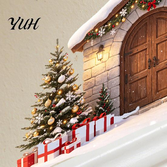Snow House Stickers Wall Sticker for Christmas, Waterproof Holiday Stone Easy Apply Decals Decal, Removable Mural Living Room Bedroom Christmas