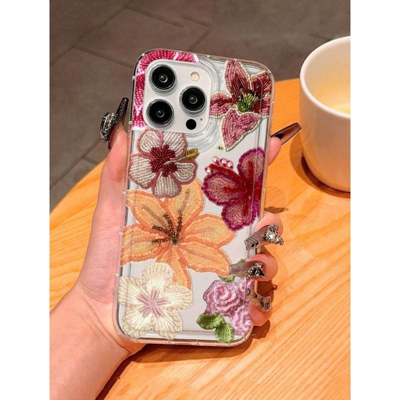 Butterfly safflower is suitable for iphone15 mobile phone case Apple 16promax beautiful 14plus airbag 13 transparent 12