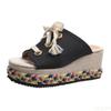 Women Summer Shoes 2026 Summer Lace Up Height Increase Wedge Slippers Women Plus Size Closed Toe Straw Platform Sandals Woman