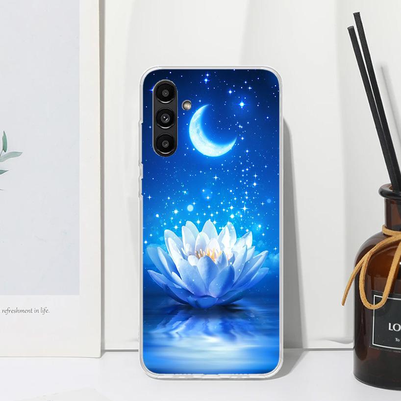 Lotus Blue White Flowers Phone Case For Samsung Galaxy A17 A37 A57 A16 A26 A36 A56 A15 A25 A35 A55 A14 A24 A34 A54 A13 A23 A33 A