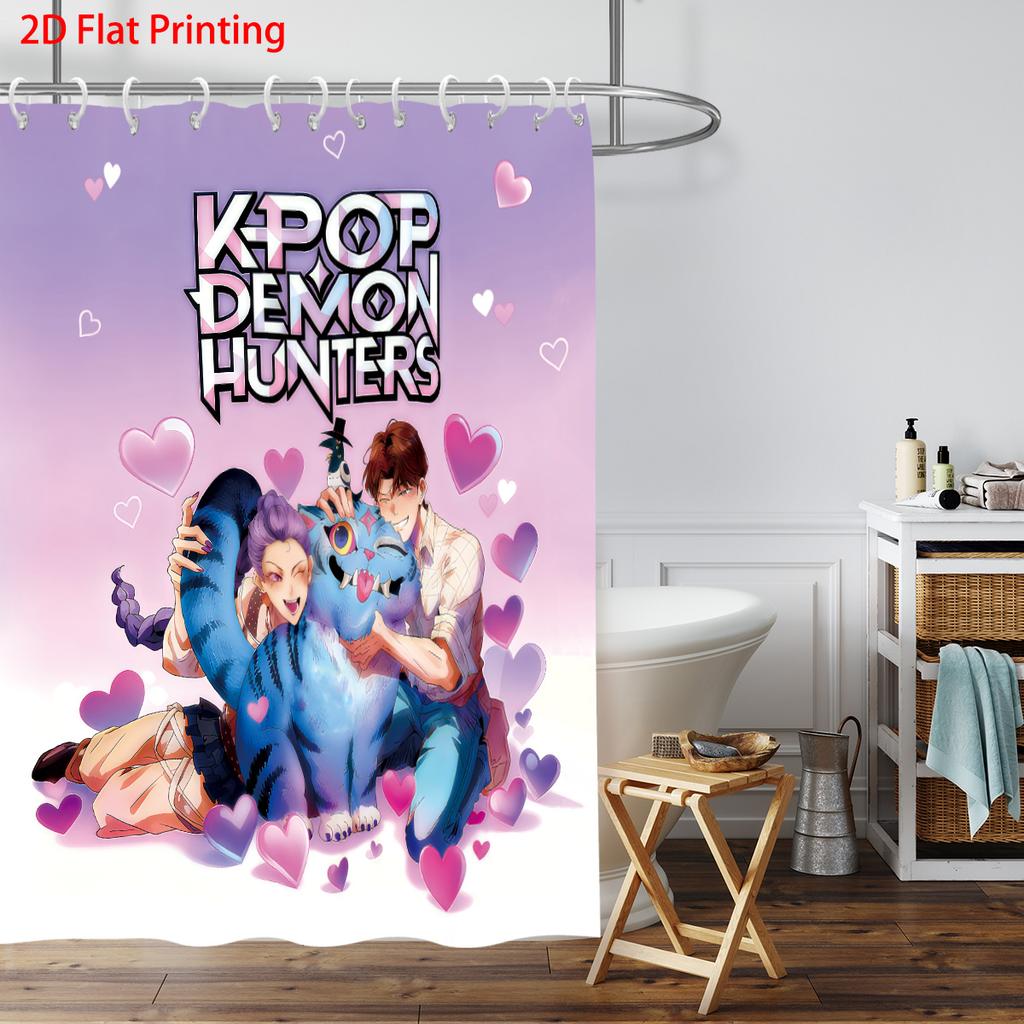 1 Stück K-Pop Dämonenjäger Druck Wasserdichter Duschvorhang Mehrere Größen Sichtschutz Hängevorhang und 12 Haken Einfache Installation